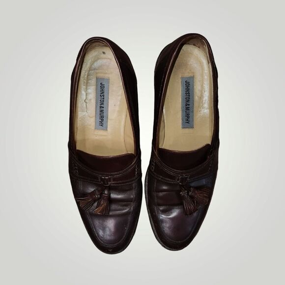 JOHNSTON & MURPHY MADE IN ITALY BROWN LEATHER MENS TASSEL LOAFERS SHOES … - Picture 9 of 16